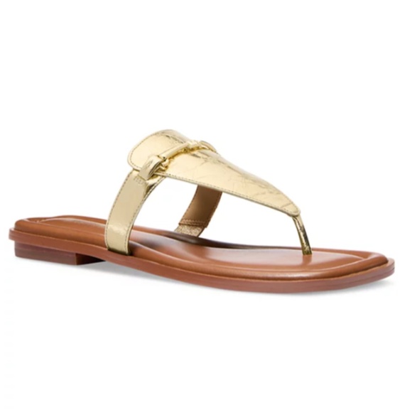 MICHAEL Michael Kors Lena Thong Square-Toe Leather sandals pale gold - 7 - Picture 1 of 11